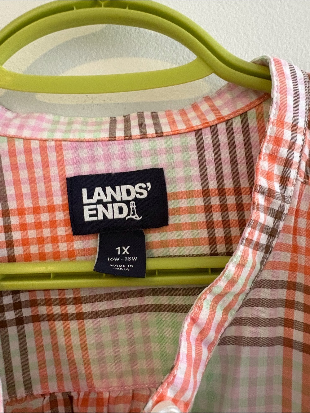 Lands' End Pink Plaid Tunic Preppy Cotton Shirt - Picture 3 of 10